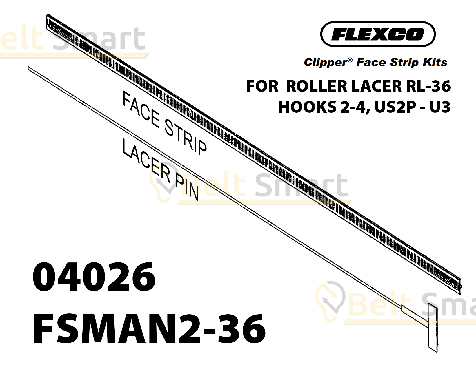 FSMAN2-36 Flexco Clipper Manual Roller Lacer Face Strip - 04026 - 36