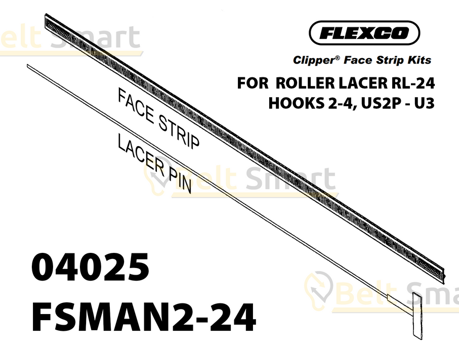FSMAN2-24 by Flexco | #04025 | Clipper Manual Roller Lacer Face Strip | 24" Belt Width | Hook Size: 2-4, U2SP-U3