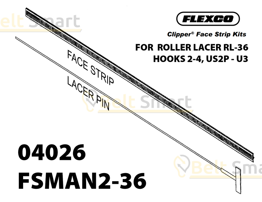 FSMAN2-36 by Flexco | #04026 | Clipper Manual Roller Lacer Face Strip | 36" Belt Width | Hook Size: 2-4, U2SP-U3