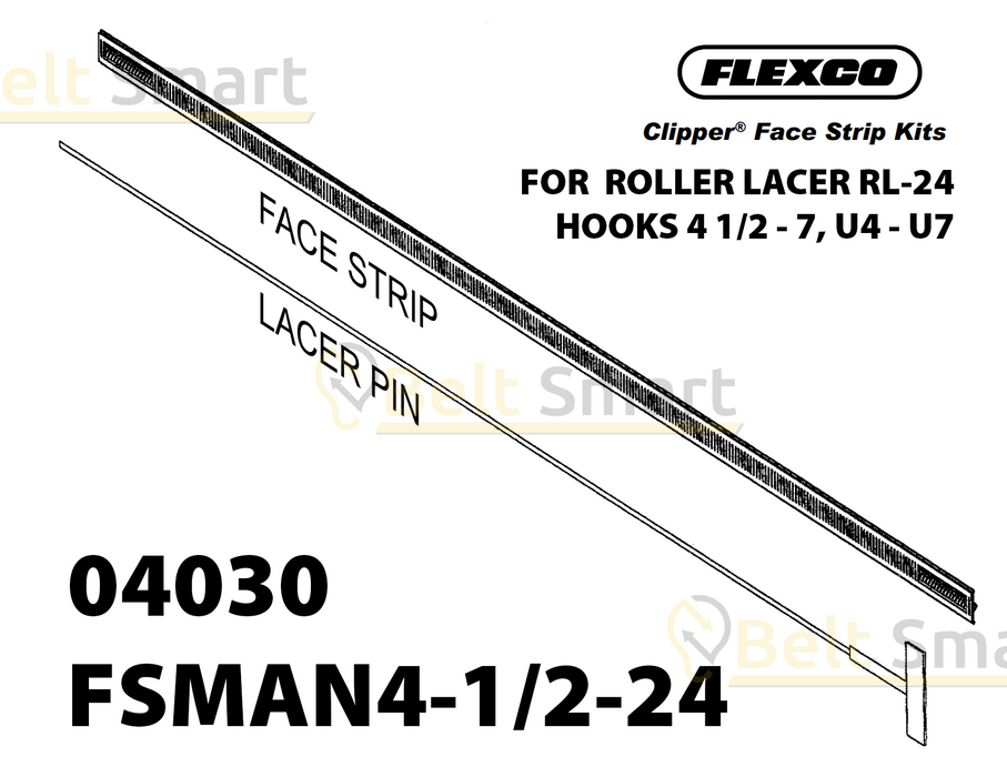 FSMAN4-1/2-24 by Flexco | #04030 | Clipper Manual Roller Lacer Face Strip | 24" Belt Width | Hook Size:4-1/2-7, U4-U7