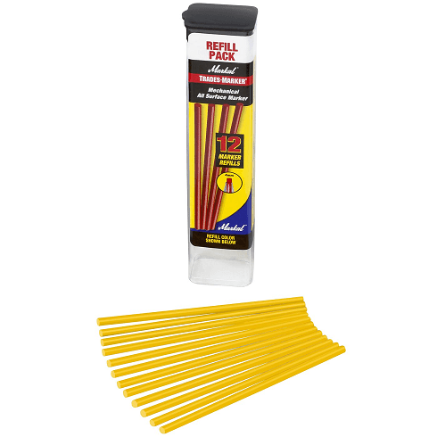 096043 Markal TRADES MARKER Refill Pack (12 Sticks) - Yellow - (Carded) (Case of 24) - Beltsmart