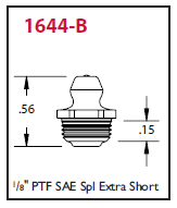 1644-B Alemite 1/8" PTF Straight Fitting - Hex Size, 7/16" - Overall Length, 9/16" - Shank Length, 15/64" - Beltsmart