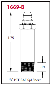 1669-B Alemite 1/8" PTF Straight Fitting - Hex Size, 7/16" - Overall Length, 1-3/4" - Shank Length, 1-17/64" - Beltsmart