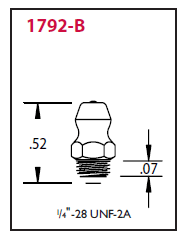 1792-B Alemite 1/4"-28 Straight Thread Straight Fitting - Hex Size, 9/32" - Overall Length, 33/64" - Shank Length, 5/32" - Beltsmart