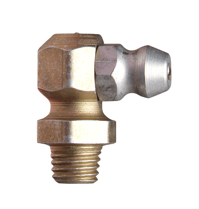 3054-B Alemite 1/4"-28 and 1/8" Thread Forming 90 deg. Fitting - Hex Size, 3/8" - Hole Size recommended, .230 - .235 - Beltsmart