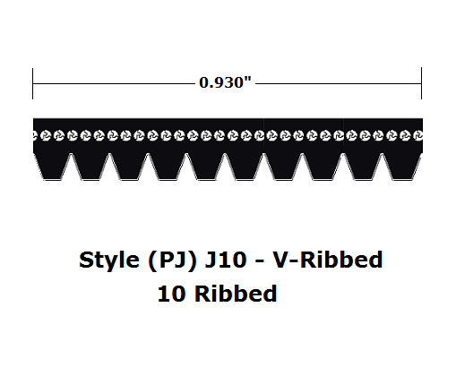380J10 V- Ribbed V- Belt - 10 Ribs - J10 - 38" O. C.