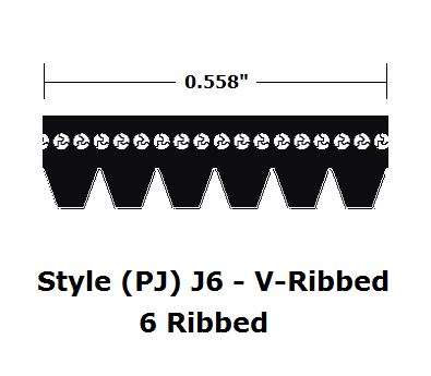 380J6 V- Ribbed V- Belt - 6 Ribs - J6 - 38" O. C.