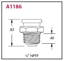 A1186 Alemite Button Head Standard Fitting - Thread, 1/4" NPTF - Hex Size, 5/8" - Overall Length, 53/64" - Shank Length, 27/64"