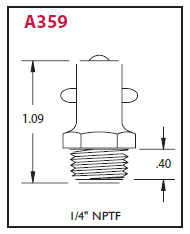 A359 Alemite Pin Type Straight Fitting - Thread: 1/4" NPTF - Hex Size: 17/32" - Overall Length: 1-3/32" - Shank Length: 5/16"