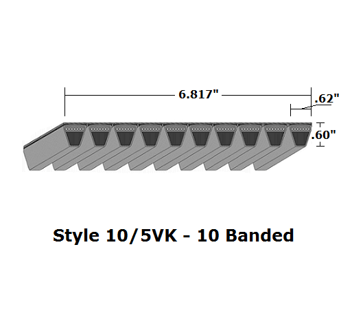 10/5VK1700 Wedge 10- Banded Kevlar V- Belt - 10/5VK - 170" O. C. - Beltsmart