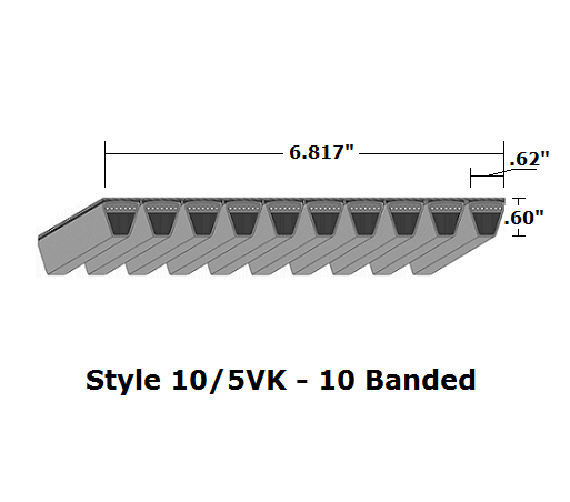 10/5VK750 Wedge 10- Banded Kevlar V- Belt - 10/5VK - 75" O. C. - Beltsmart