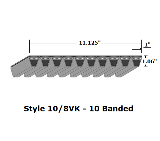 10/8VK3750 Wedge 10- Banded Kevlar V- Belt - 10/8VK - 375" O. C. - Beltsmart