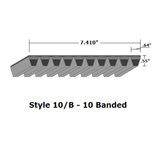 10/B162 Classical 10- Banded Wrapped V- Belt - 10/B - 165" O. C. - Beltsmart