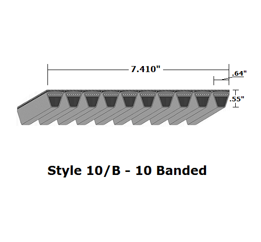 10/B65 Classical 10- Banded Wrapped V- Belt - 10/B - 68" O. C. - Beltsmart