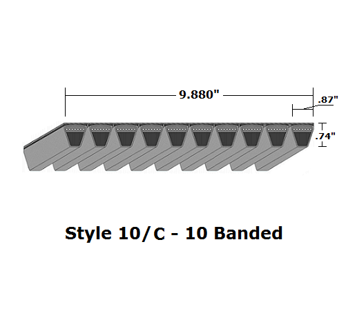 10/C255 Classical 10- Banded Wrapped V- Belt - 10/C - 257.2" O. C. - Beltsmart