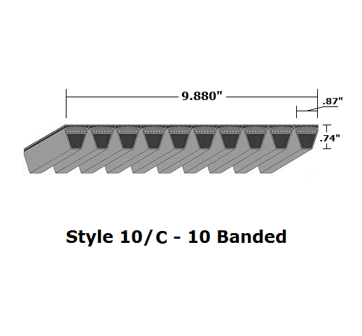 10/C158 Classical 10- Banded Wrapped V- Belt - 10/C - 162" O. C. - Beltsmart