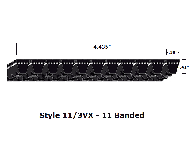 11/3VX415 Wedge 11- Banded Cogged Cut Edge V- Belt - 11/3VX - 41.5" O. C. - Beltsmart