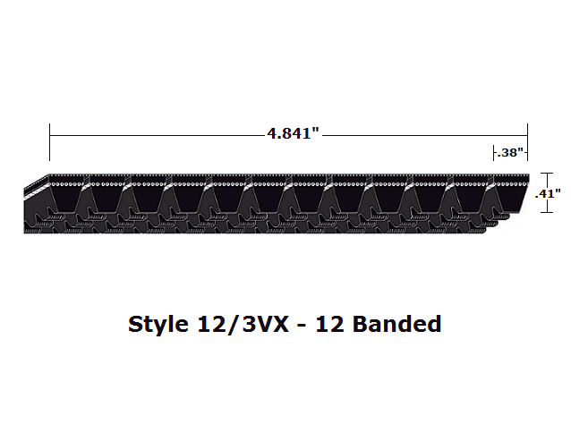 12/3VX600 Wedge 12- Banded Cogged Cut Edge V- Belt - 12/3VX - 60" O. C. - Beltsmart
