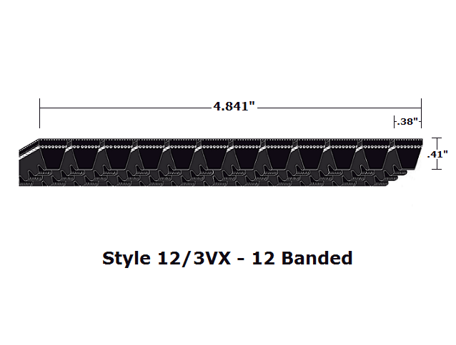 12/3VX475 Wedge 12- Banded Cogged Cut Edge V- Belt - 12/3VX - 47.5" O. C. - Beltsmart