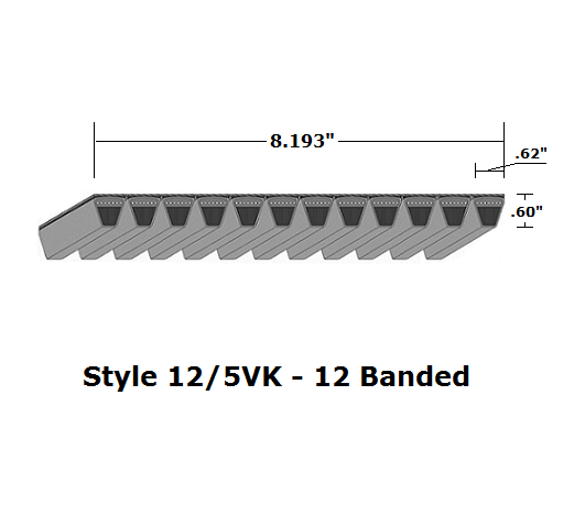 12/5VK1600 Wedge 12- Banded Kevlar V- Belt - 12/5VK - 160" O. C. - Beltsmart