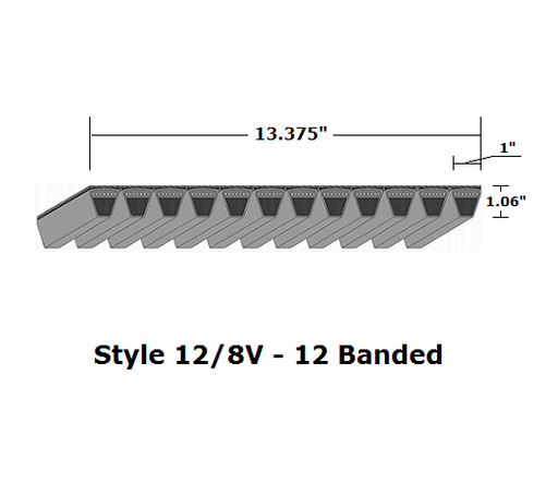 12/8V2240 Wedge 12- Banded Wrapped V- Belt - 12/8V - 224" O. C. - Beltsmart