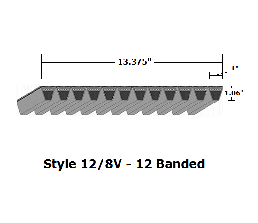 12/8V2650 Wedge 12- Banded Wrapped V- Belt - 12/8V - 265" O. C. - Beltsmart