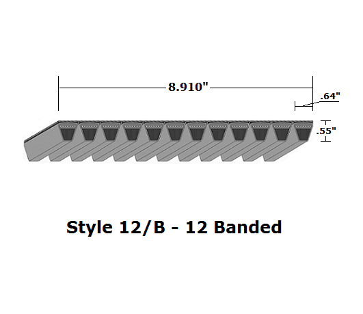 12/B60 Classical 12- Banded Wrapped V- Belt - 12/B - 63" O. C. - Beltsmart