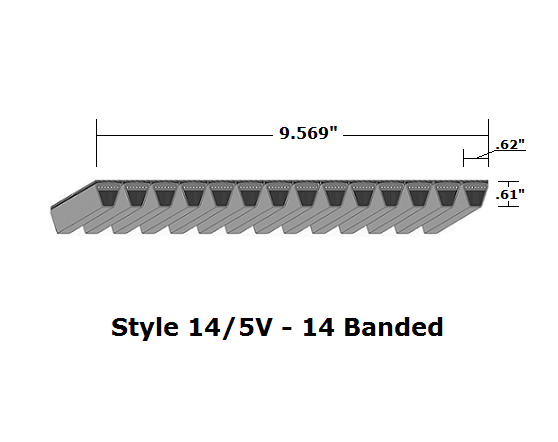14/5V1400 Wedge 14- Banded Wrapped V- Belt - 14/5V - 140" O. C. - Beltsmart