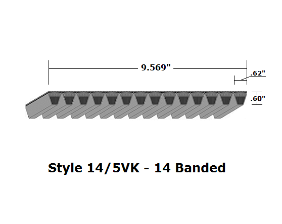 14/5VK3000 Wedge 14- Banded Kevlar V- Belt - 14/5VK - 300" O. C. - Beltsmart