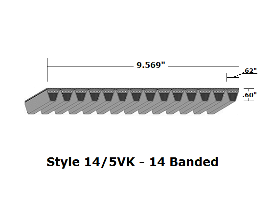 14/5VK2240 Wedge 14- Banded Kevlar V- Belt - 14/5VK - 224" O. C. - Beltsmart