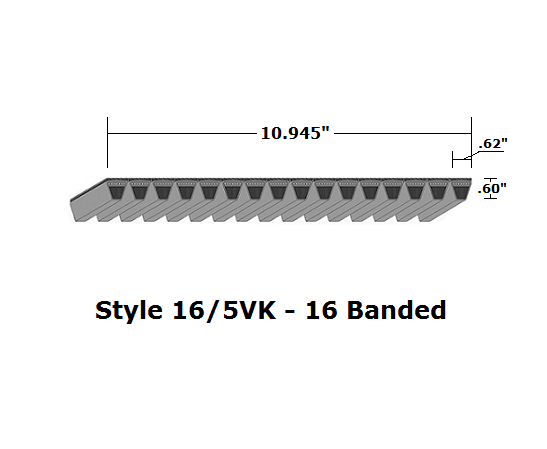 16/5VK1000 Wedge 16- Banded Kevlar V- Belt - 16/5VK - 100" O. C. - Beltsmart
