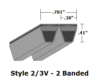 2/3V1180 Wedge 2- Banded Wrapped V- Belt - 2/3V - 118" O. C. - Beltsmart