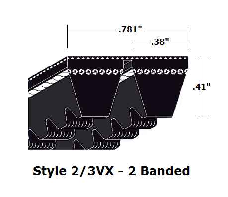 2/3VX520 Wedge 2- Banded Cogged Cut Edge V- Belt - 2/3VX - 52" O. C. - Beltsmart