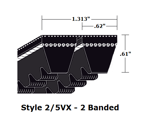 2/5VX1600 Wedge 2- Banded Cogged Cut Edge V- Belt - 2/5VX - 160" O. C. - Beltsmart