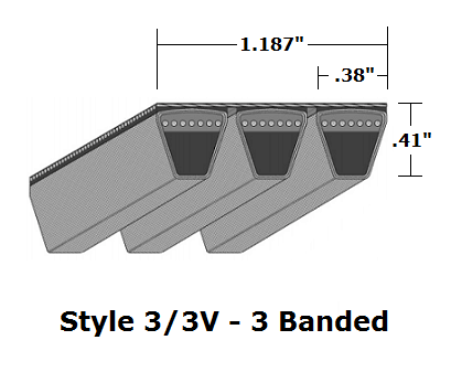 3/3V850 Wedge 3- Banded Wrapped V- Belt - 3/3V - 85" O. C. - Beltsmart