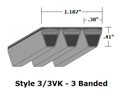 3/3VK1000 Wedge 3- Banded Kevlar V- Belt - 3/3VK - 100" O. C. - Beltsmart