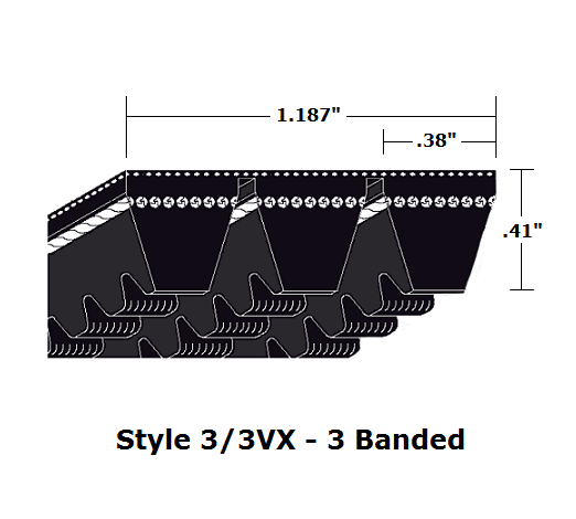 3/3VX335 Wedge 3- Banded Cogged Cut Edge V- Belt - 3/3VX - 33.5" O. C. - Beltsmart