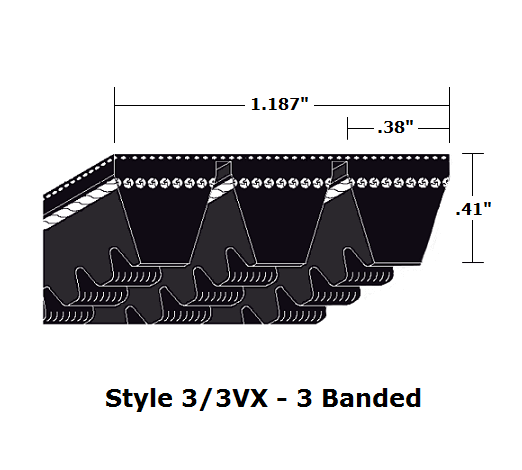 3/3VX1000 Wedge 3- Banded Cogged Cut Edge V- Belt - 3/3VX - 100" O. C. - Beltsmart