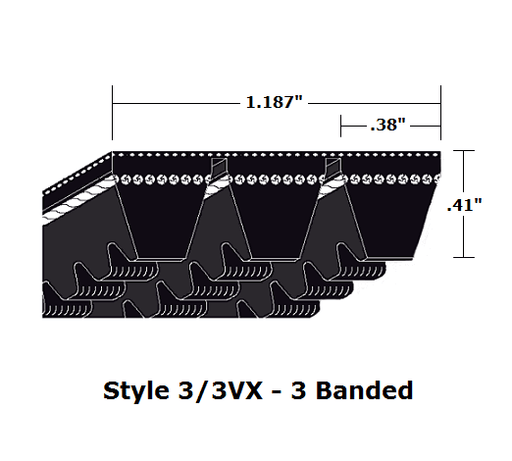 3/3VX465 Wedge 3- Banded Cogged Cut Edge V- Belt - 3/3VX - 46.5" O. C. - Beltsmart