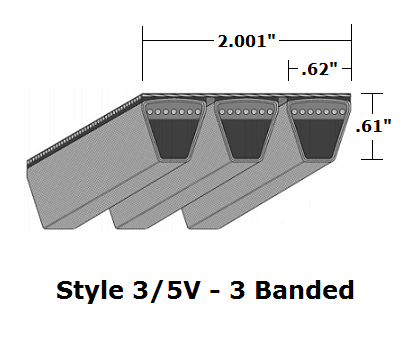 3/5V900 Wedge 3- Banded Wrapped V- Belt - 3/5V - 90" O. C. - Beltsmart