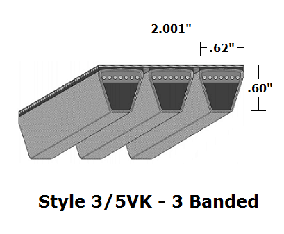 3/5VK1320 Wedge 3- Banded Kevlar V- Belt - 3/5VK - 132" O. C. - Beltsmart