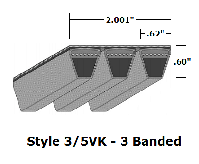 3/5VK800 Wedge 3- Banded Kevlar V- Belt - 3/5VK - 80" O. C. - Beltsmart