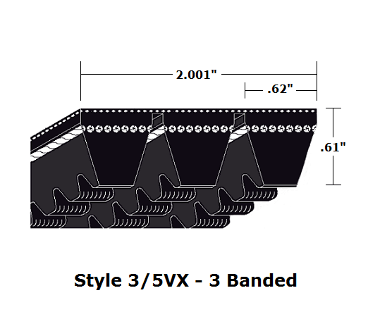 3/5VX1500 Wedge 3- Banded Cogged Cut Edge V- Belt - 3/5VX - 150" O. C. - Beltsmart