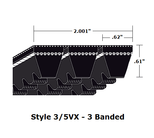 3/5VX1060 Wedge 3- Banded Cogged Cut Edge V- Belt - 3/5VX - 106" O. C. - Beltsmart