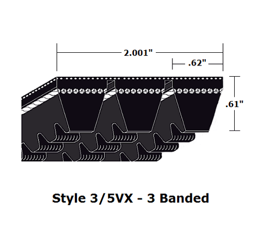 3/5VX950 Wedge 3- Banded Cogged Cut Edge V- Belt - 3/5VX - 95" O. C. - Beltsmart