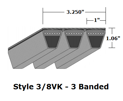 3/8VK2650 Wedge 3- Banded Kevlar V- Belt - 3/8VK - 265" O. C. - Beltsmart