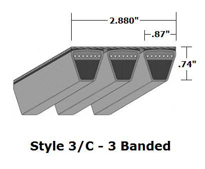 3/C210 Classical 3- Banded Wrapped V- Belt - 3/C - 214" O. C. - Beltsmart