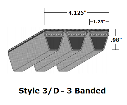 3/D480 Classical 3- Banded Wrapped V- Belt - 3/D - 482.7" O. C. - Beltsmart