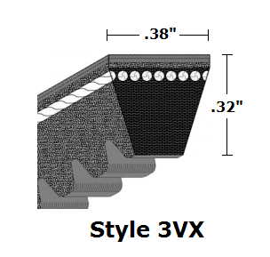 3VX335 Cogged Wedge Raw Edge V- Belt - 3VX - 33.5" O. C. - Beltsmart