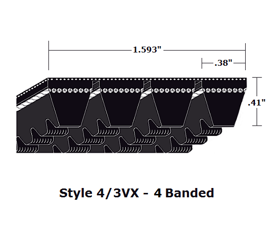 4/3VX900 Wedge 4- Banded Cogged Cut Edge V- Belt - 4/3VX - 90" O. C. - Beltsmart